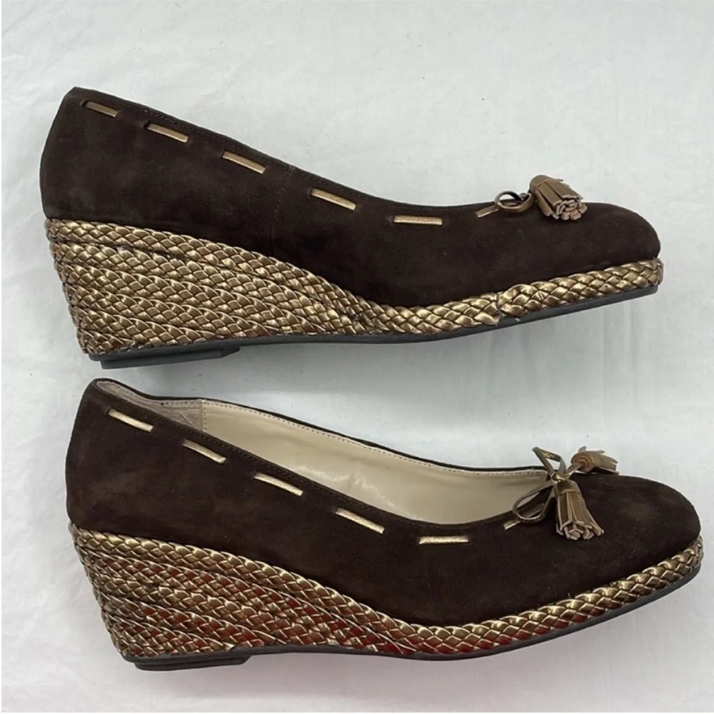 NEW! Lauren Ralph Lauren Cambree Suede Metallic Taupe Wedges. 9.5B.